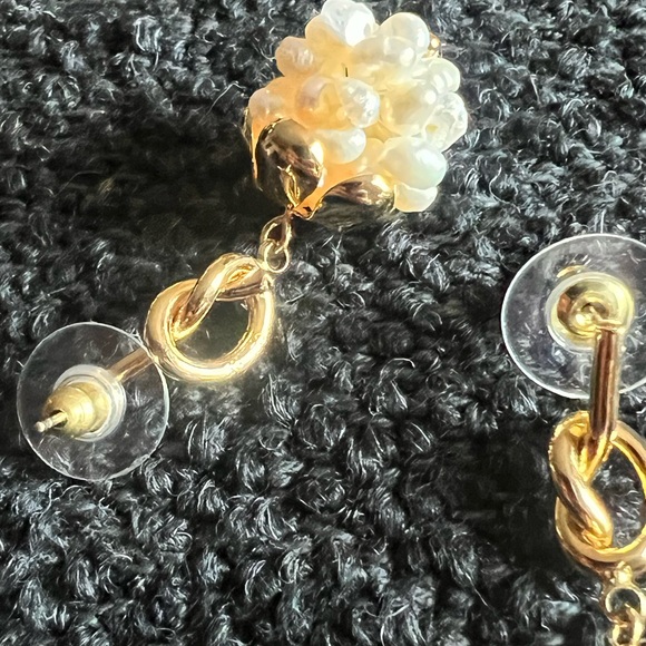 Celine Gold and Pearl Cluster Earrings - Picture 8 of 14